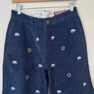 Men’s Vineyard Vines Blue Corduroy Pants with Festive Holiday Embroidery - 32x32